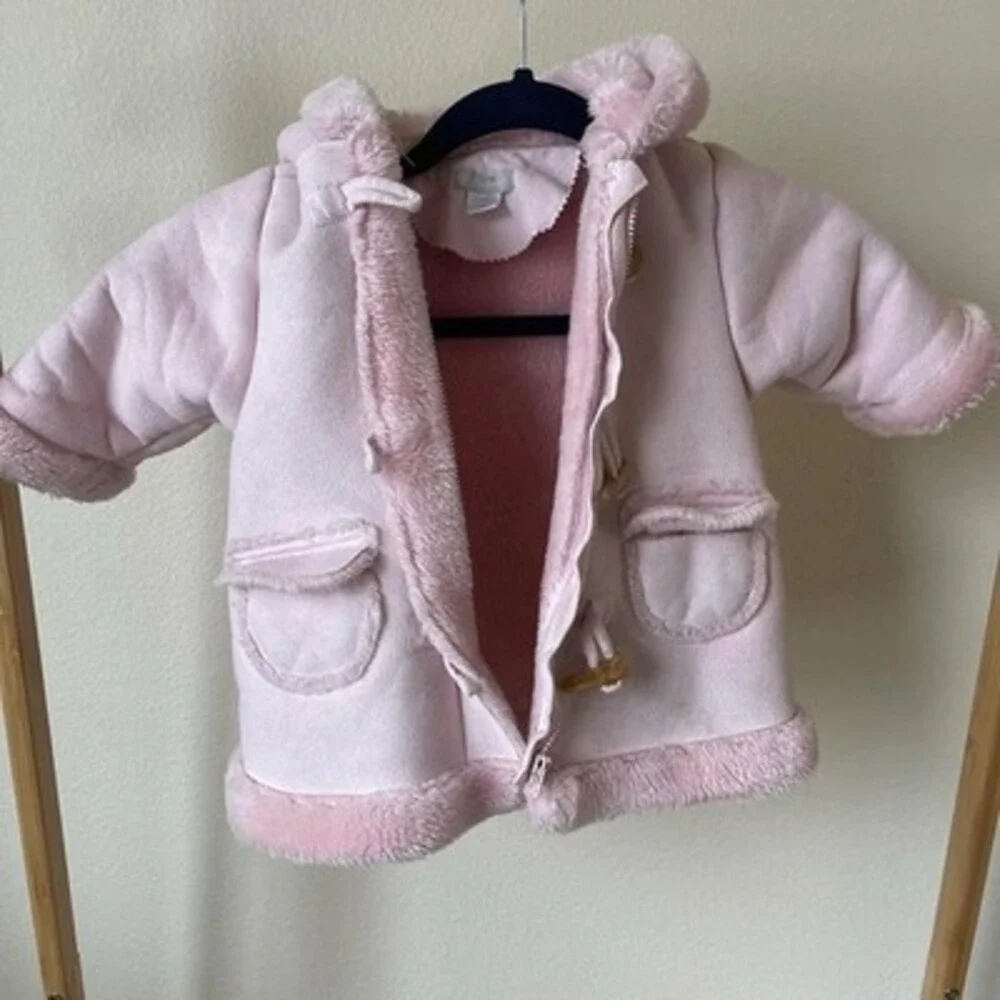 Vintage Baby Infant Luxuries Pink Fluffy Coat Super Soft Zip Up 12months